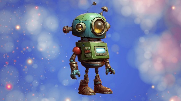 Illustration. En robot mot en blå bakgrund. 