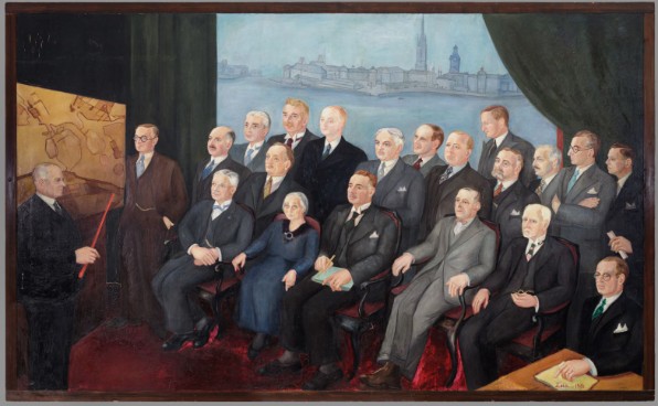 Stadsplanenämnden 1933. Herrar sitter som åhörare på ett föredrag. Fotograf/Bildkälla: Stadsmuseet i Stockholm.